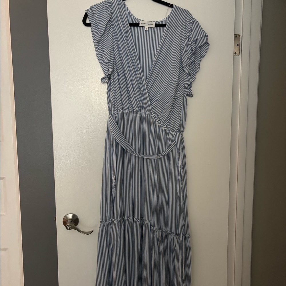 Lucky Brand Gray Wrap Tiered Maxi Dress